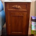 F34. One of a pair of Victorian marble top bedside tables with fruit-shaped pulls. 